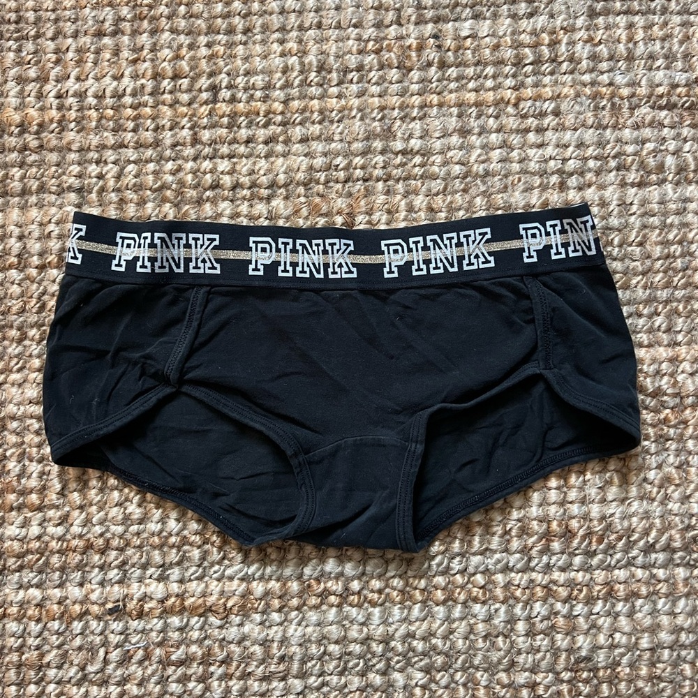 PINK Victoria's Secret Black Logo Boyshorts